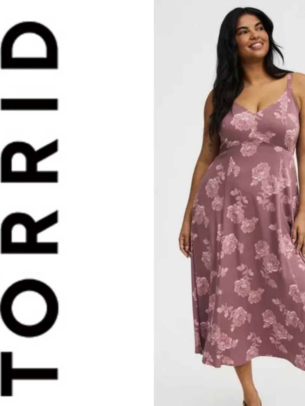 NWT TORRID Tea Length Trapeze Dress 
Flower Stamps Floral Tan Size 1